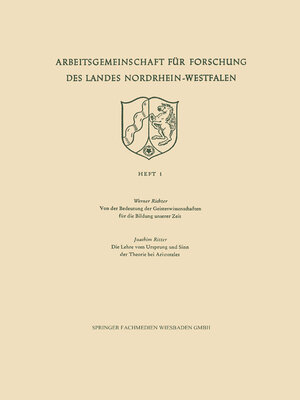 cover image of Von der Bedeutung der Geisteswissenschaften für die Bildung unserer Zeit / Die Lehre vom Ursprung und Sinn der Theorie bei Aristoteles